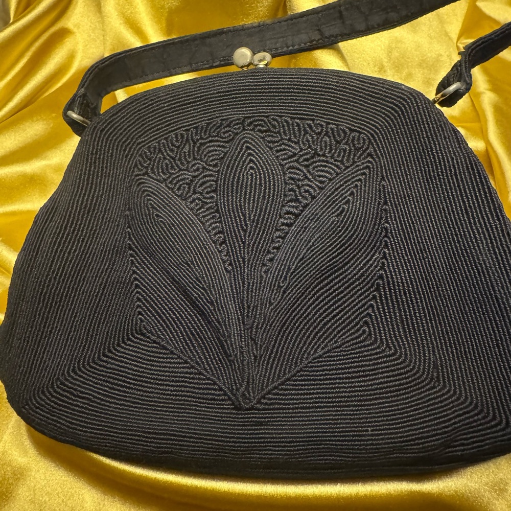 Elegant Black Cordé Embroidered Women's Bag